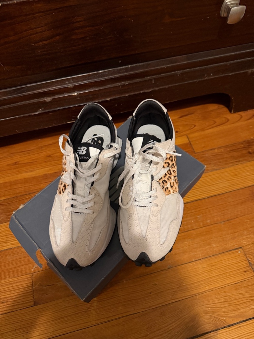 New Balance Cream Sneakers with Leopard Accent - Picture 2 of 5